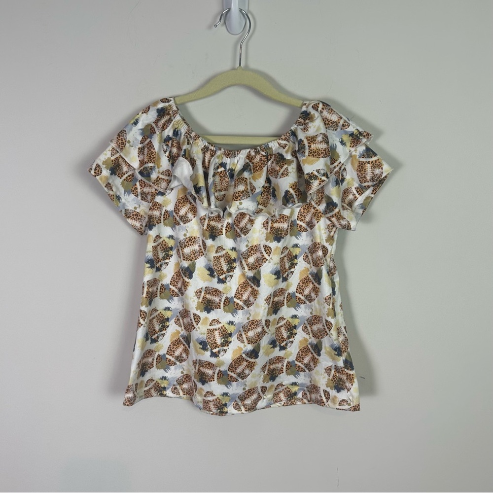 Pete & Lucy Girls Football Print Ruffle Tiered Top Size 6 / 6X New